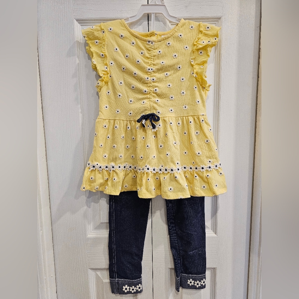 Yellow Ruffle Sleeve Kids Top And Bottom Set Size 7